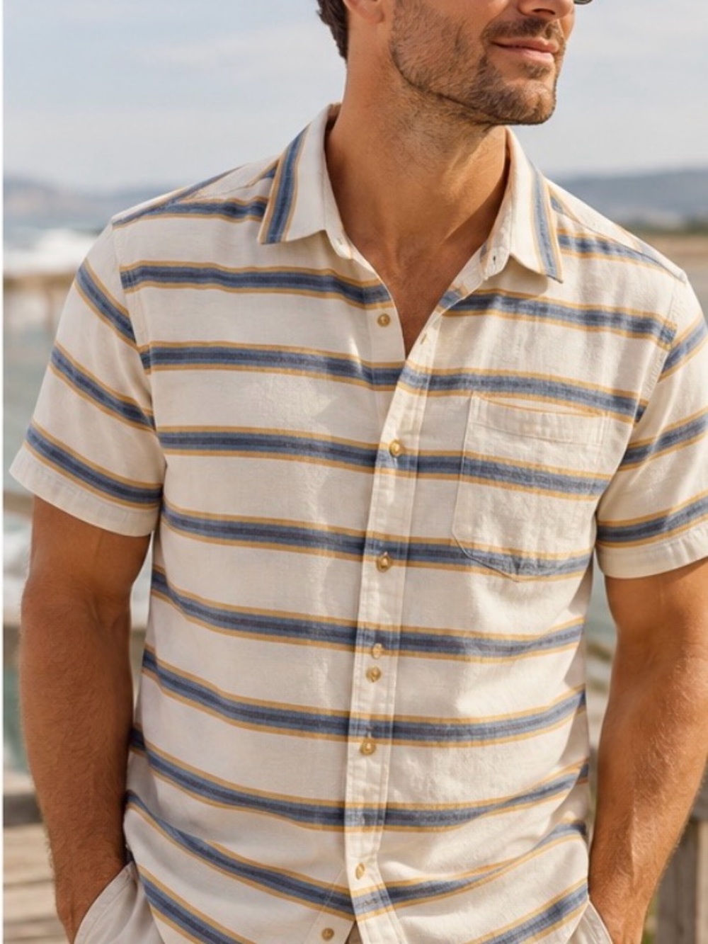 The Normal Brand Cotton Linen Striped Shirt L Resort Coastal Button Down